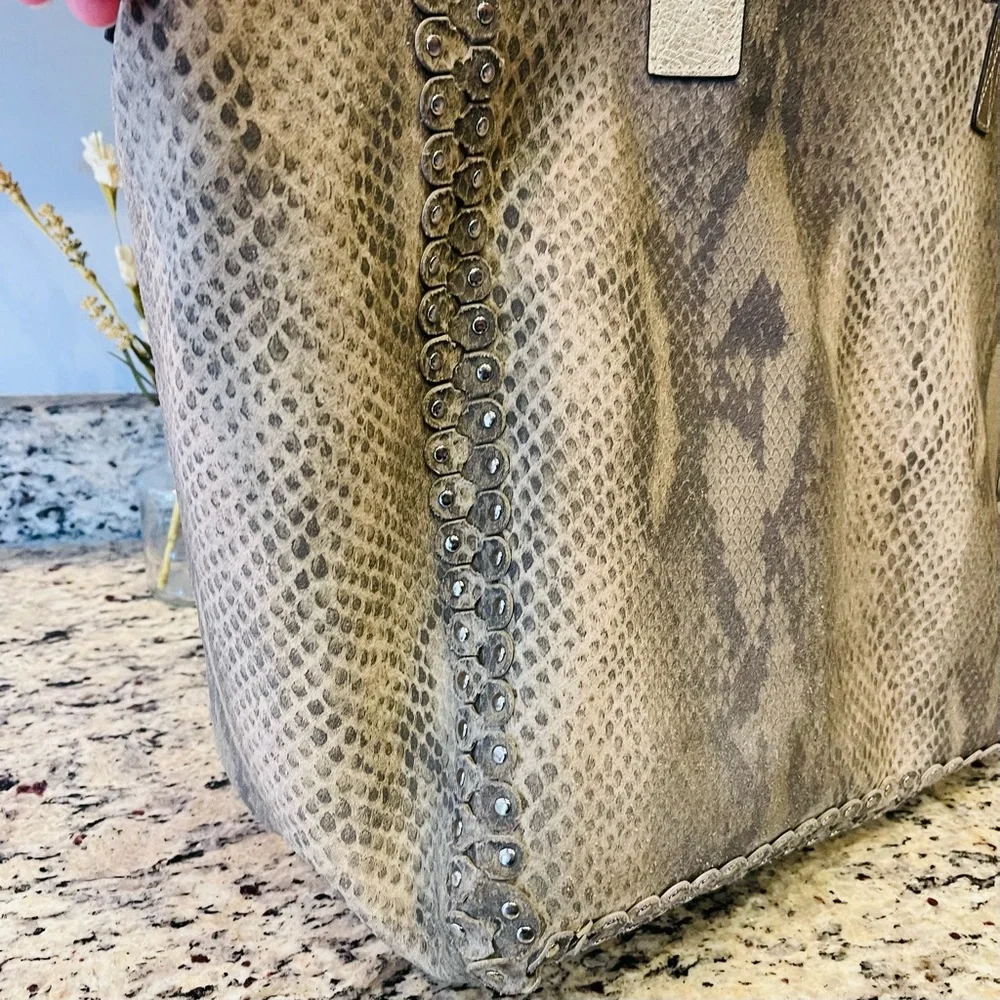HENRI BENDEL Astrid Reversible Leather Suede Metallic Gold Snakeskin Python Hobo